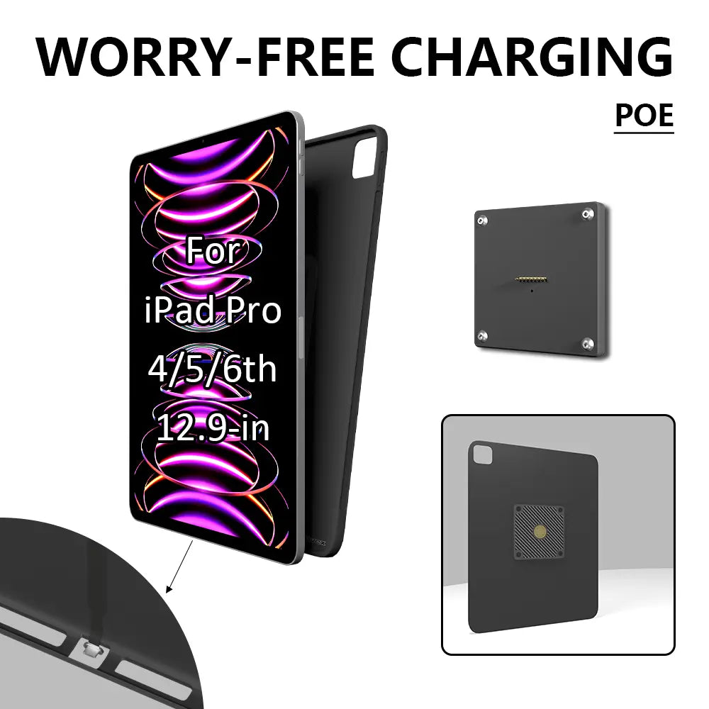 POE Zilvex Magnetic Wall Mount with Charging Case for iPad Pro 4/5/6th Upgraded 18W Quick Charge Strong Magnets 360 Rotation 12.9inch - Zilvex