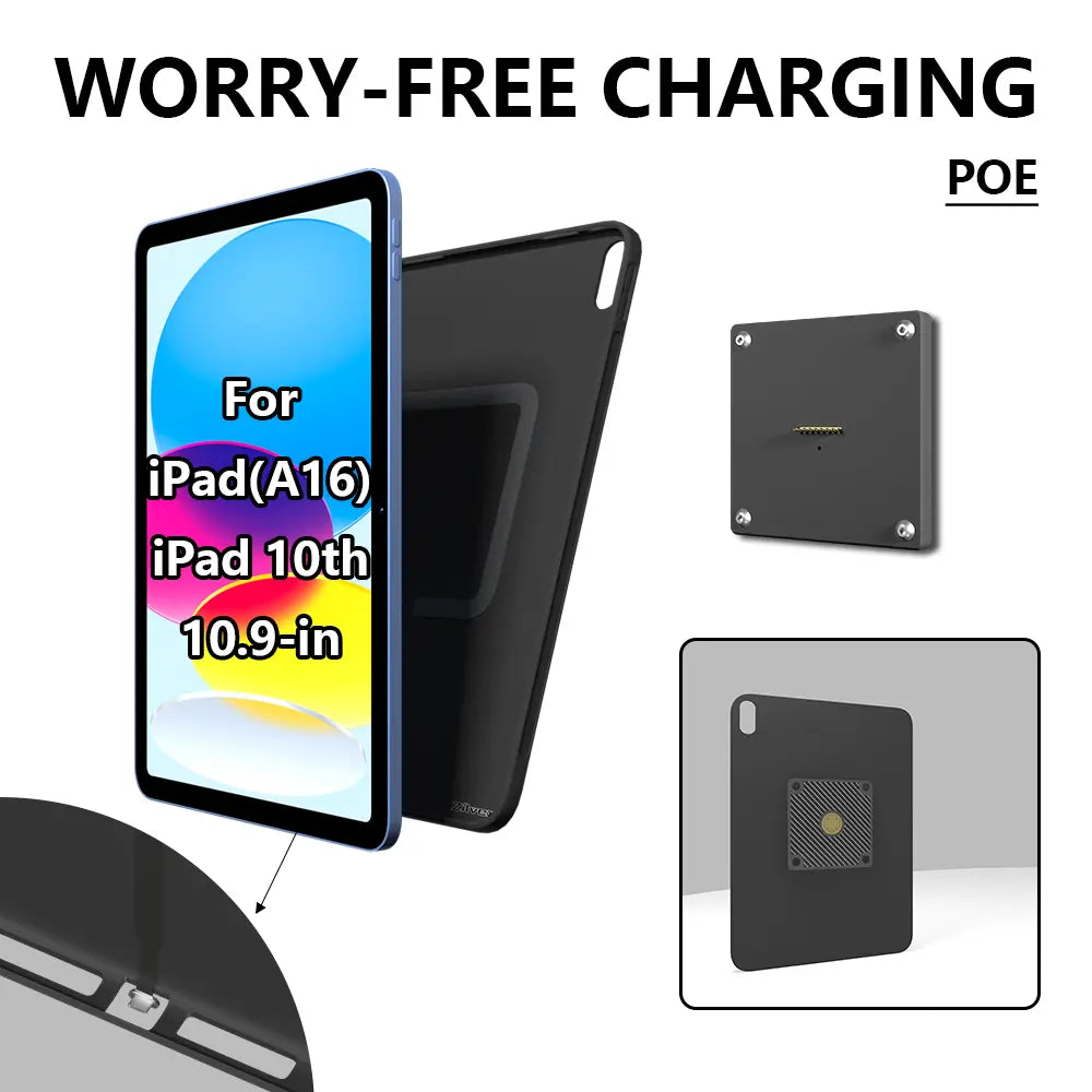 POE Zilvex Magnetic Wall Mount with Charging Case for iPad 10&iPad A16 Upgraded 18W Quick Charge Strong Magnets 360 Rotation 10.9inch
