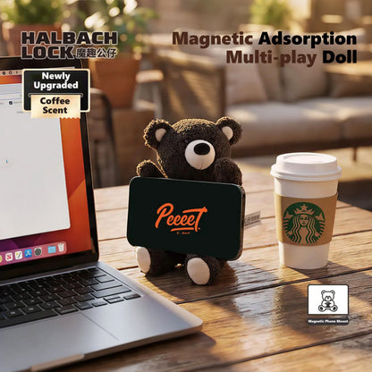 OLOVE Coffee Bean Aroma Magnetic Phone Holder, HALBACHLOCK Hanging Plush Doll, Compatible with iPhone & Android (With Included Magnetic Ring), Cute Healing Gift