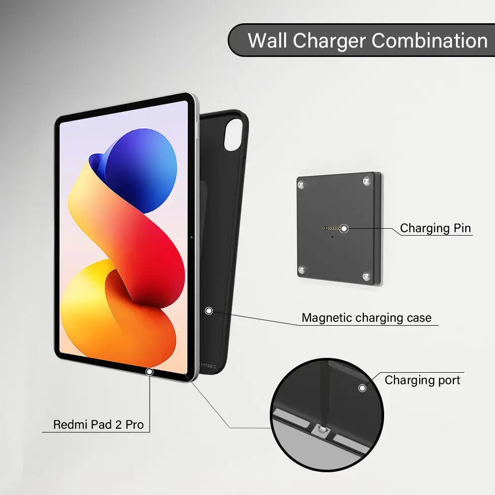 Magnetic Wall Mount with Charging Case for Redmi Pad 2 Pro 18W Quick Charge Strong Magnets  in-Wall Zilvex