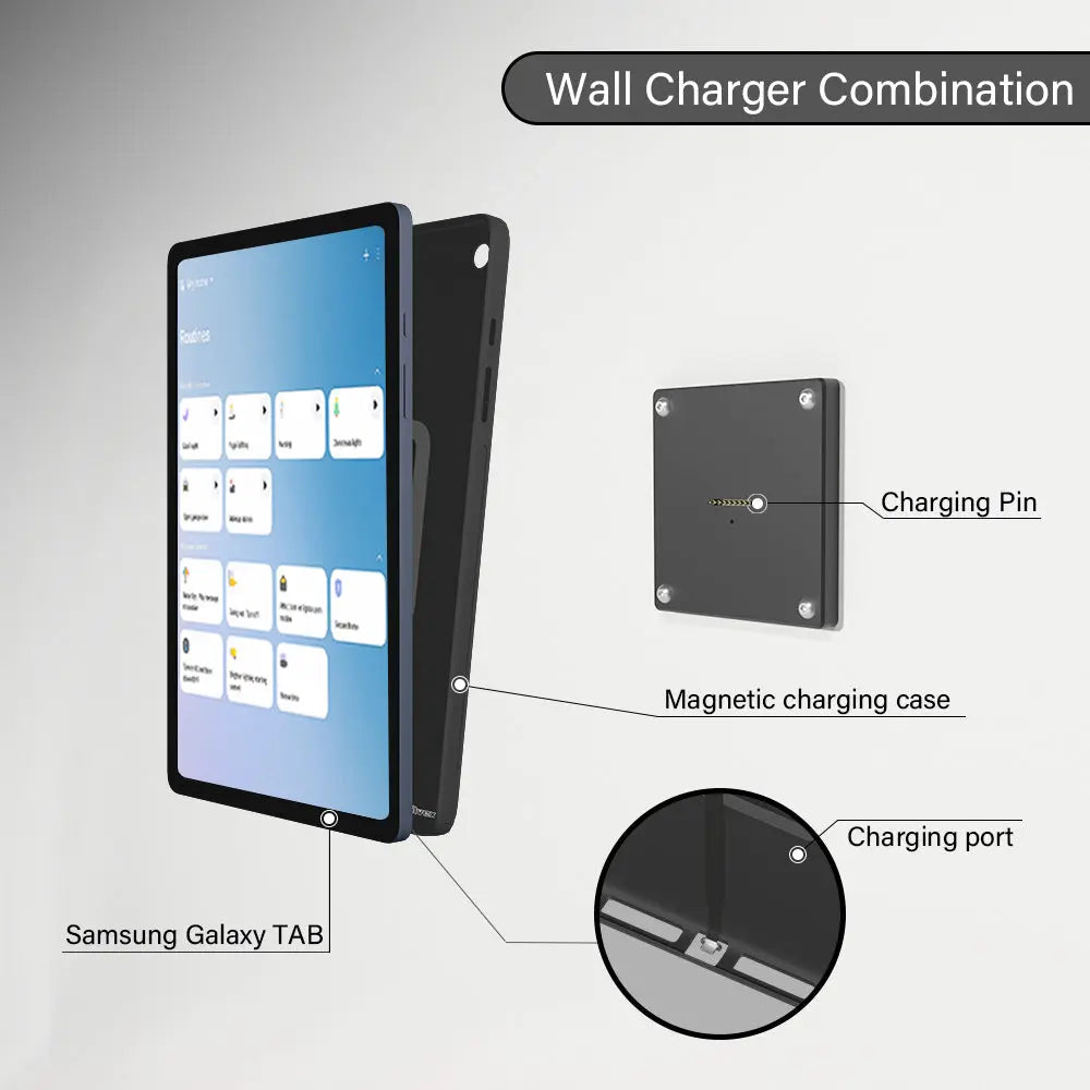 Zilvex Magnetic Charging Case for Samsung Galaxy Tab A9 A9+ S8 S9 S10 Series  Smart Tablet Wall Mount Magnetic Cover for AC/POE - Zilvex