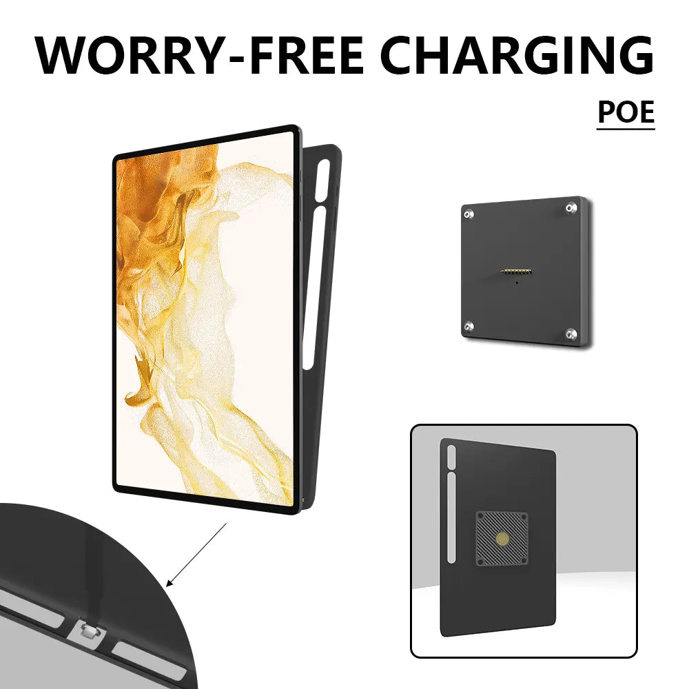 POE Wall Mount Charger for Samsung Galaxy Tab S8 Plus/S8 Ultra Magnetic Stand, 18W Fast Wireless Charging Dock, Smart Home/Office - Zilvex