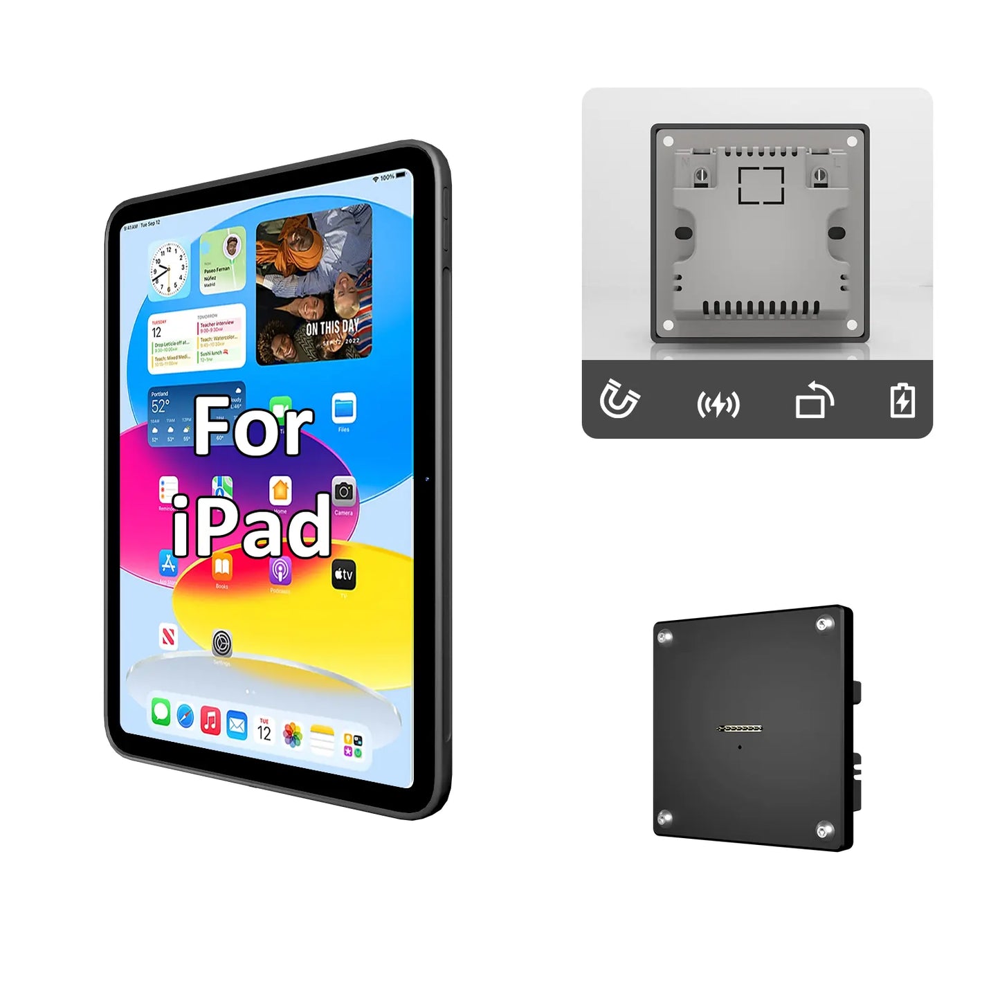 Zilvex Magnetic Wall Mount with Charging Case for iPad Upgraded 18W Quick Charge Strong Magnets 360 Rotation in-Wall - Zilvex