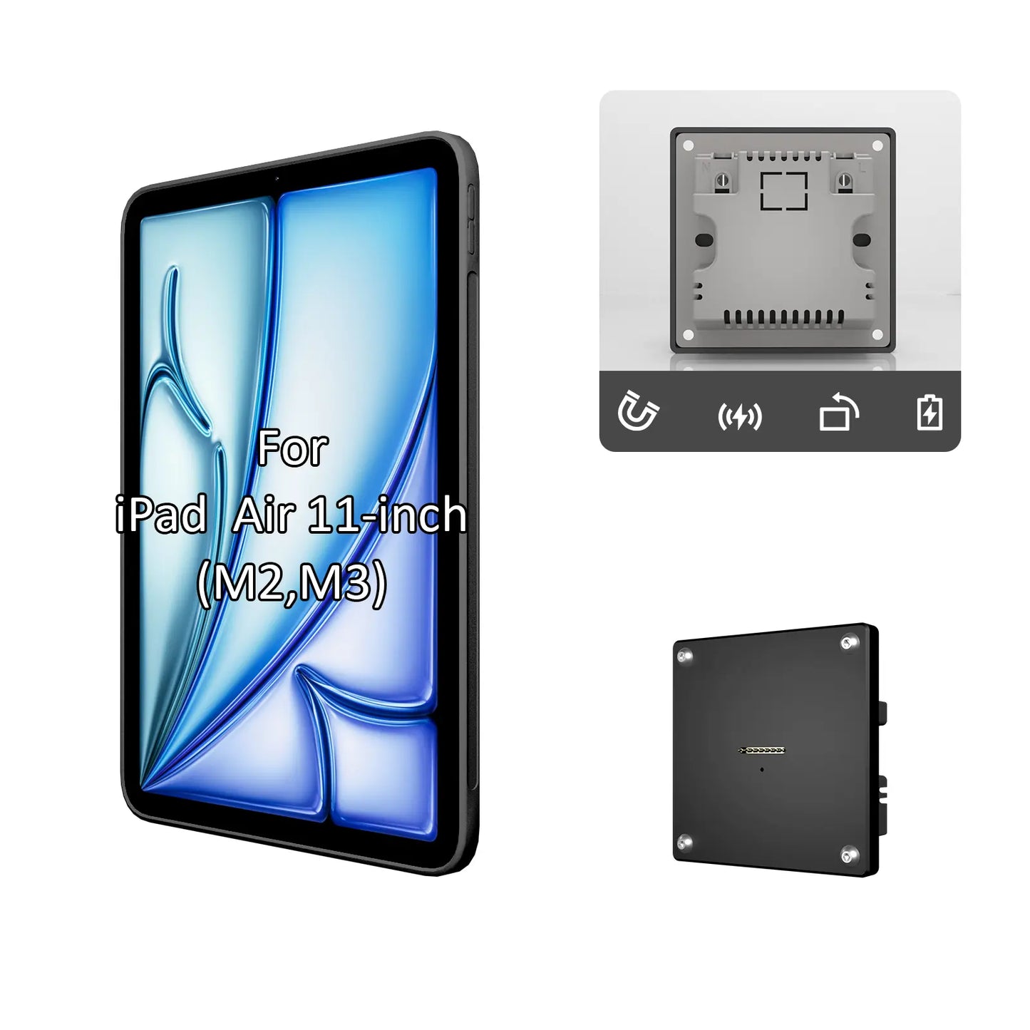 Zilvex iPad wall mount with power iPad Air 2024 M2 11-inch Wall Station Wireless Charging  Tablet iPad Stand - Zilvex