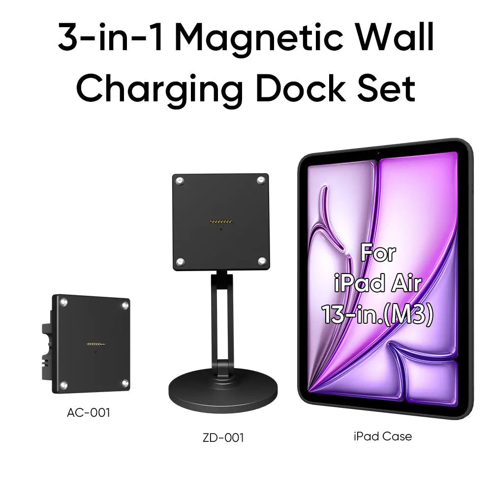 Magnetic Charging Dock Kit for iPad丨Wall Mount AC+Desk Stand+Case(iPad/Mini/Air/Pro) Zilvex