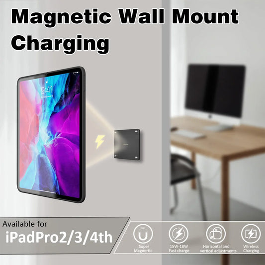 Magnetic Wall Mount with Charging Case 18W Fast Charging Magnetic Wireless Aluminum Rotatable Design for ipad Pro 11 Inch stand