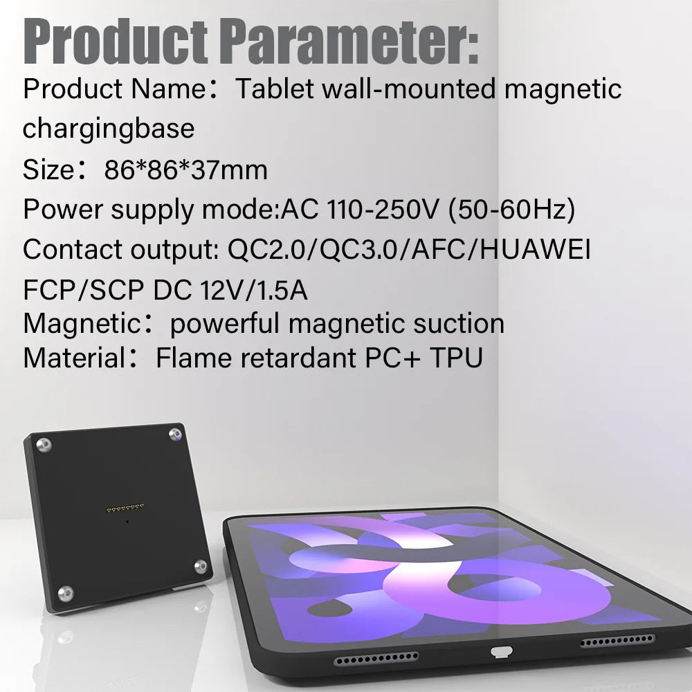 Magneta Mura Monto kun Ŝarga Kazo ipad air4 air5 10.9 Cola iPad Mura Stacio Sendrata Ŝarĝa Tablojda Stando emonita 