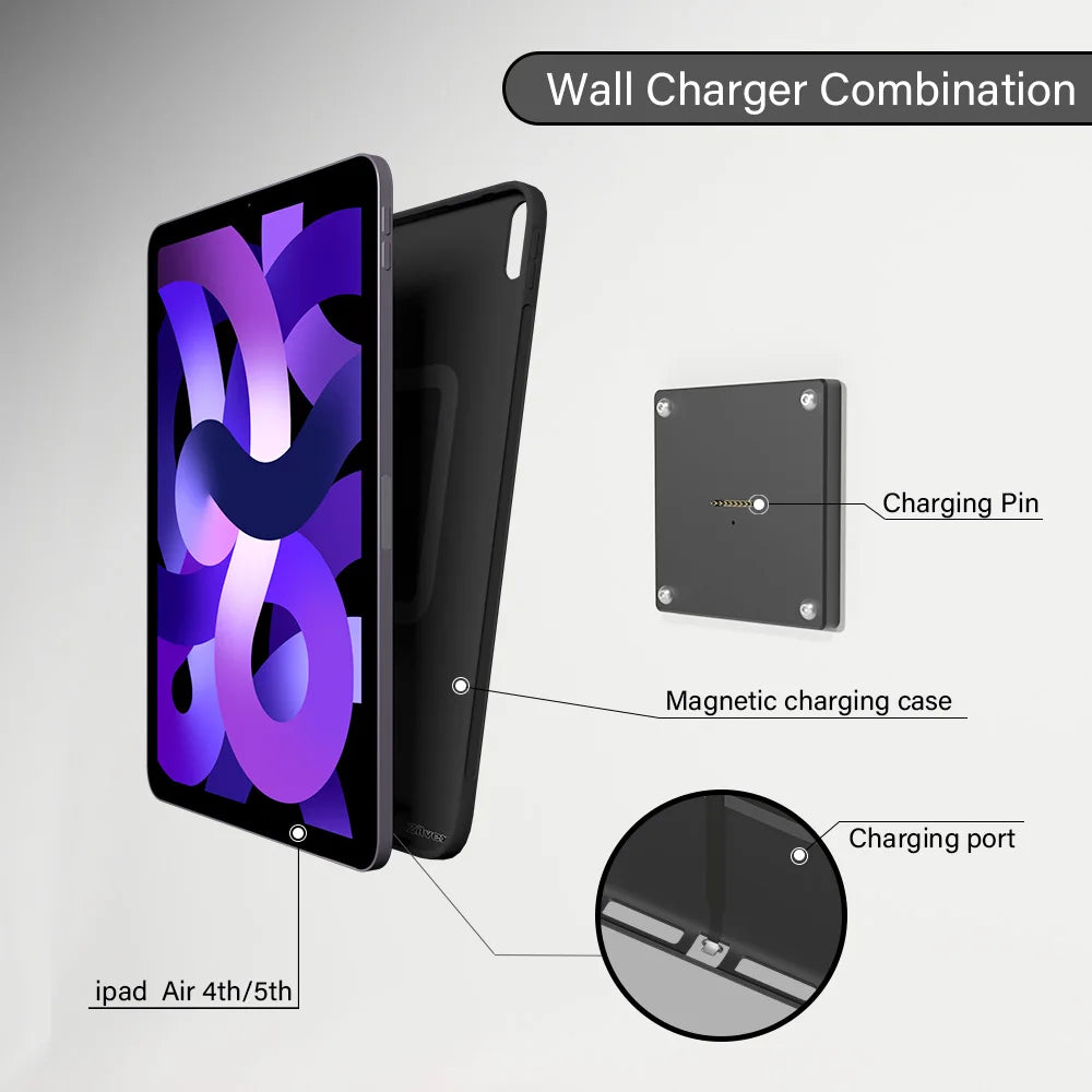 Magneta Mura Monto kun Ŝarga Kazo ipad air4 air5 10.9 Cola iPad Mura Stacio Sendrata Ŝarĝa Tablojda Stando emonita 