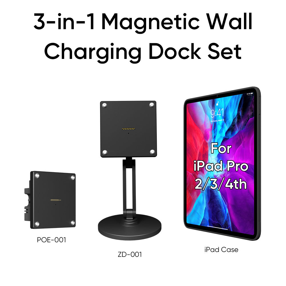 Magnetic Charging Dock Kit for iPad丨Wall Mount POE+Desk Stand+Case(iPad/Mini/Air/Pro）