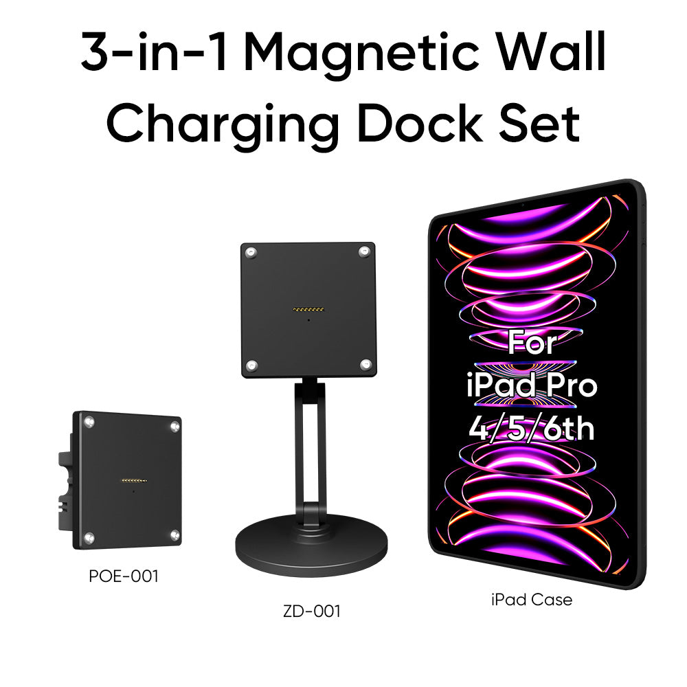 Magnetic Charging Dock Kit for iPad丨Wall Mount POE+Desk Stand+Case(iPad/Mini/Air/Pro）