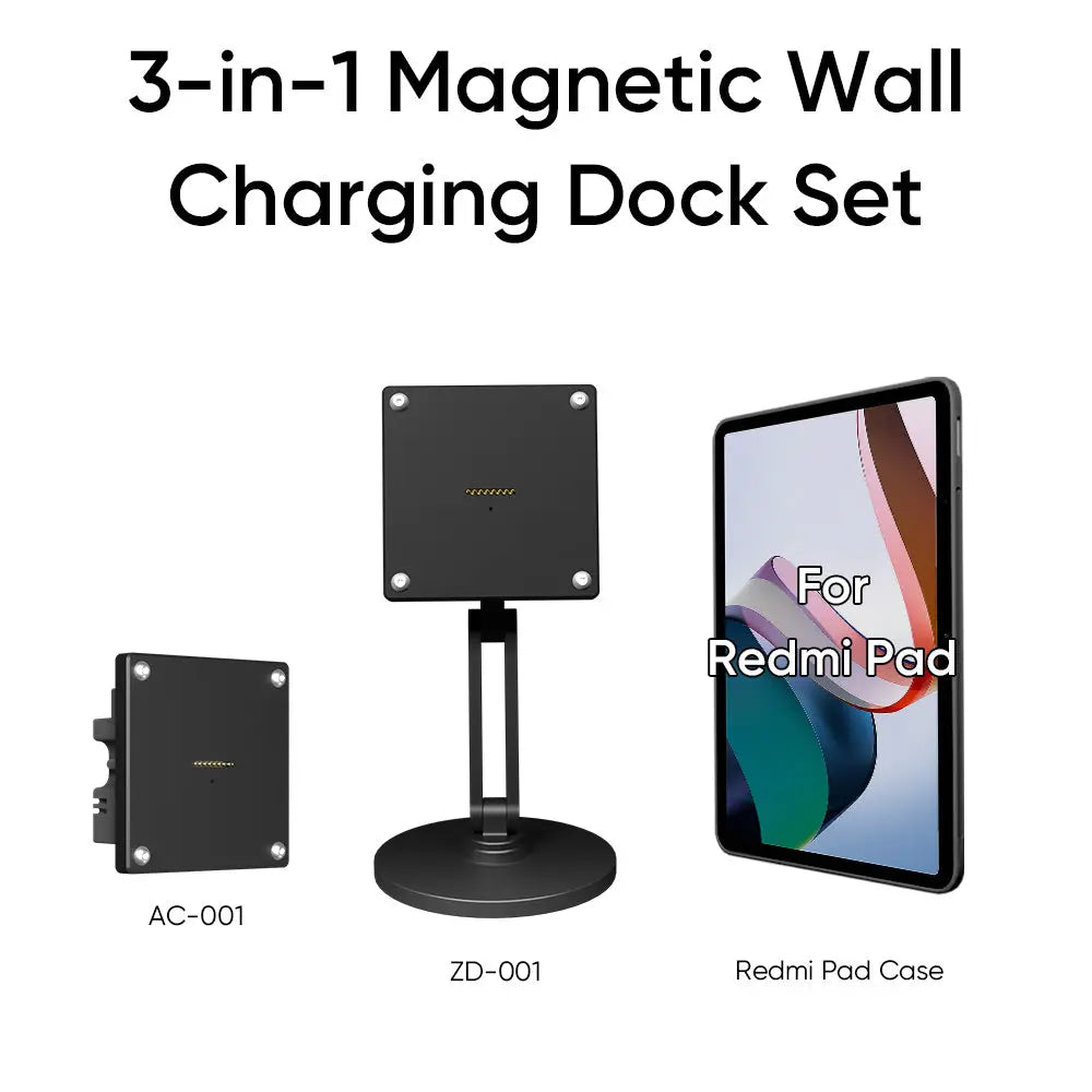 Magnetic Charging Dock Kit for Xiaomi Pad丨Wall Mount AC+Desk Stand+Case(XIaomi/Redmi） Zilvex
