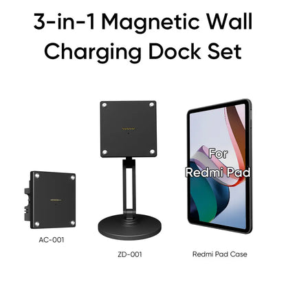 Magnetic Charging Dock Kit for Xiaomi Pad丨Wall Mount AC+Desk Stand+Case(XIaomi/Redmi） Zilvex