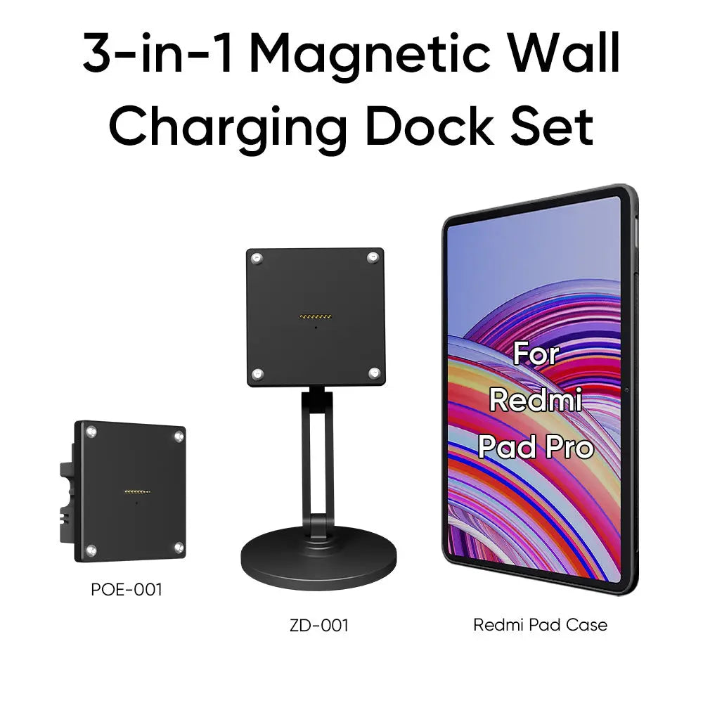 Magnetic Charging Dock Kit for Xiaomi Pad丨Wall Mount POE+Desk Stand+Case (Xiaomi/Redmi) Zilvex