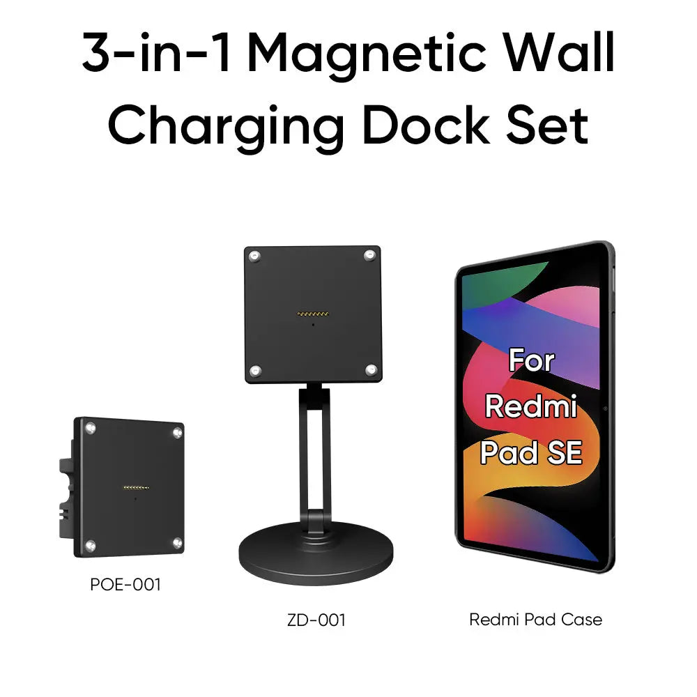 Magnetic Charging Dock Kit for Xiaomi Pad丨Wall Mount POE+Desk Stand+Case (Xiaomi/Redmi) Zilvex
