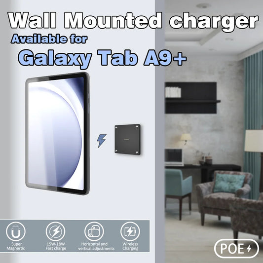 POE For Samsung Galaxy Tab A9+ 11 inch Stand, Wall Mount A9 Plus Tablet Stand 18W Fast Charging Magnetic Wireless Rotatable