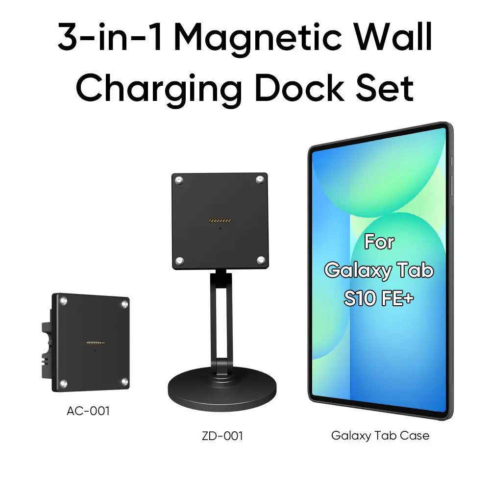 Magnetic Charging Dock Kit for Samsung Galaxy Tab丨Wall Mount AC+Desk Stand+Case Zilvex