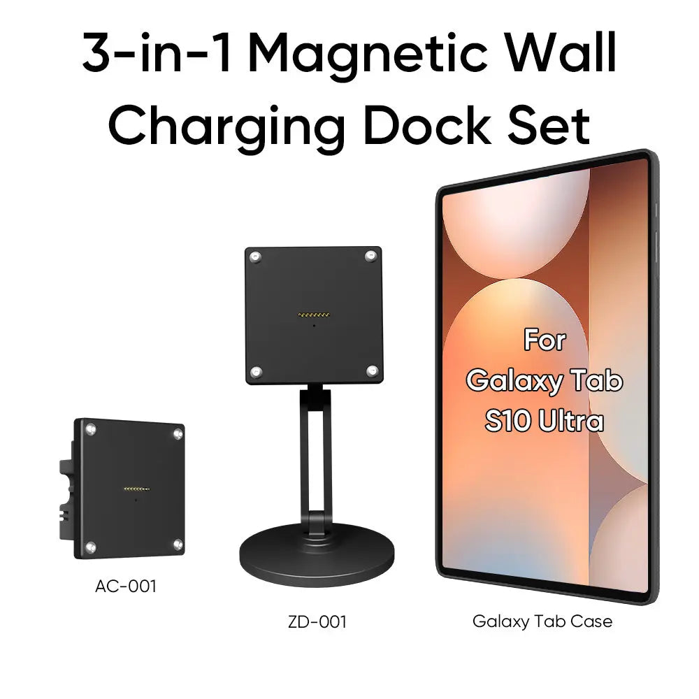Magnetic Charging Dock Kit for Samsung Galaxy Tab丨Wall Mount AC+Desk Stand+Case Zilvex