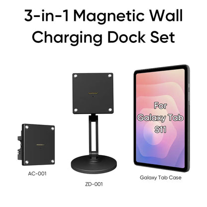 Magnetic Charging Dock Kit for Samsung Galaxy Tab丨Wall Mount AC+Desk Stand+Case Zilvex