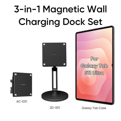 Magnetic Charging Dock Kit for Samsung Galaxy Tab丨Wall Mount AC+Desk Stand+Case Zilvex