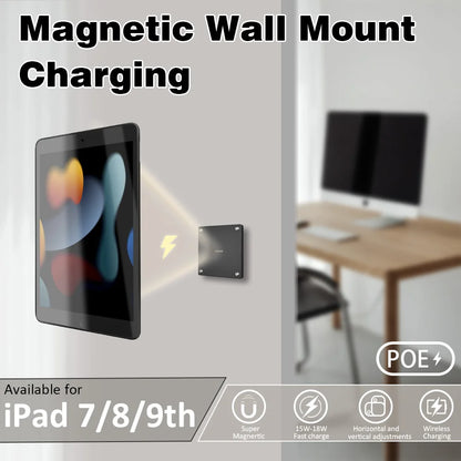 POE Magnetic Wall Mount with Charging Case for iPad 7/8/9th10.2 Inch ipad Wall Station Wireless Charging Tablet iPad Stand