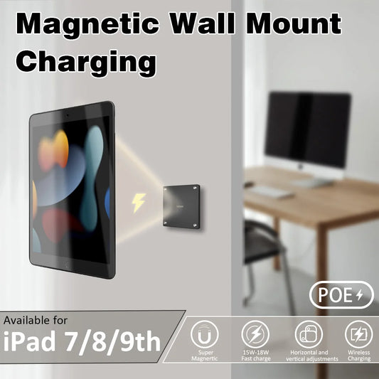 POE Magnetic Wall Mount with Charging Case for iPad 7/8/9th10.2 Inch ipad Wall Station Wireless Charging Tablet iPad Stand