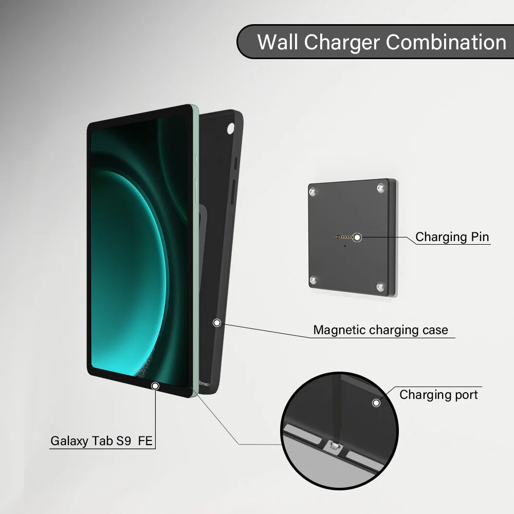 For Samsung Galaxy Tab S9FE 10.9 inch Stand Wall Mount Tablet Stand 18W Fast Charging Magnetic Wireless Rotatable