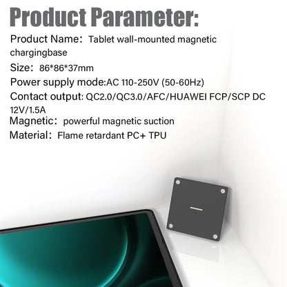 For Samsung Galaxy Tab S9FE 10.9 inch Stand Wall Mount Tablet Stand 18W Fast Charging Magnetic Wireless Rotatable