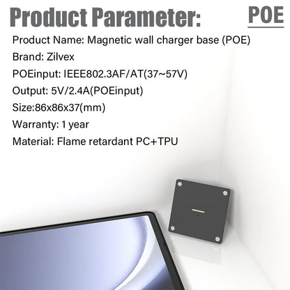 POE For Samsung Galaxy Tab A9+ 11 inch Stand, Wall Mount A9 Plus Tablet Stand 18W Fast Charging Magnetic Wireless Rotatable Zilvex