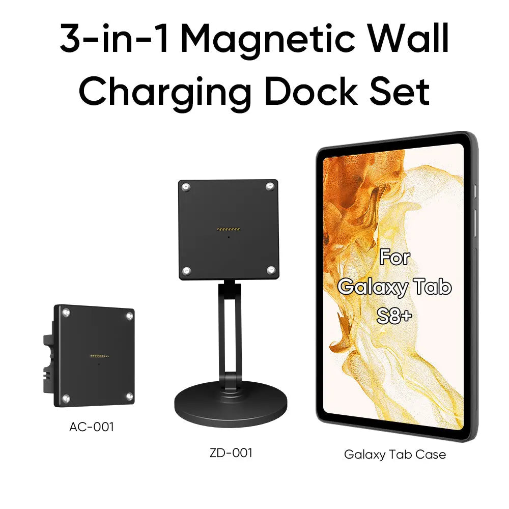Magnetic Charging Dock Kit for Samsung Galaxy Tab丨Wall Mount AC+Desk Stand+Case Zilvex