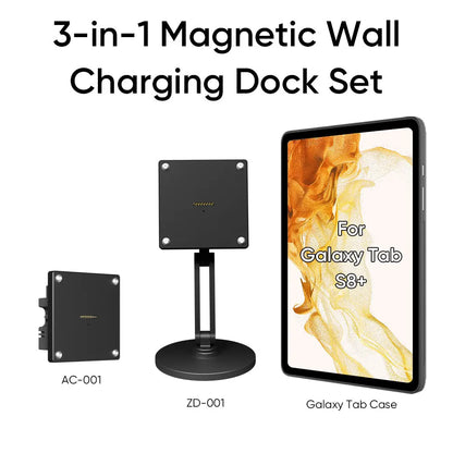 Magnetic Charging Dock Kit for Samsung Galaxy Tab丨Wall Mount AC+Desk Stand+Case Zilvex