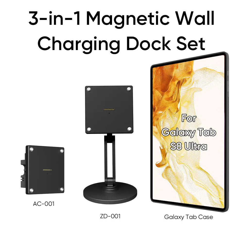 Magnetic Charging Dock Kit for Samsung Galaxy Tab丨Wall Mount AC+Desk Stand+Case Zilvex