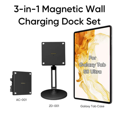 Magnetic Charging Dock Kit for Samsung Galaxy Tab丨Wall Mount AC+Desk Stand+Case Zilvex