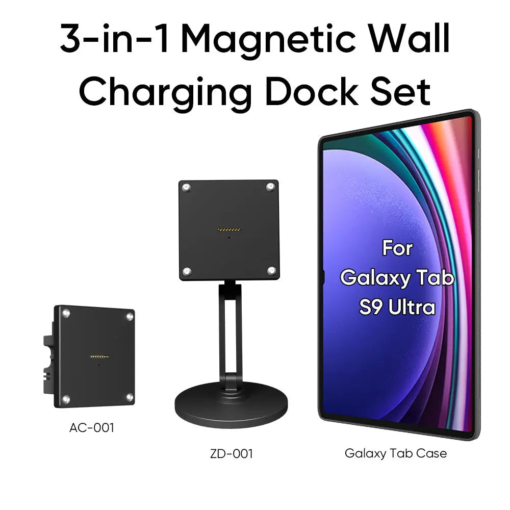 Magnetic Charging Dock Kit for Samsung Galaxy Tab丨Wall Mount AC+Desk Stand+Case Zilvex