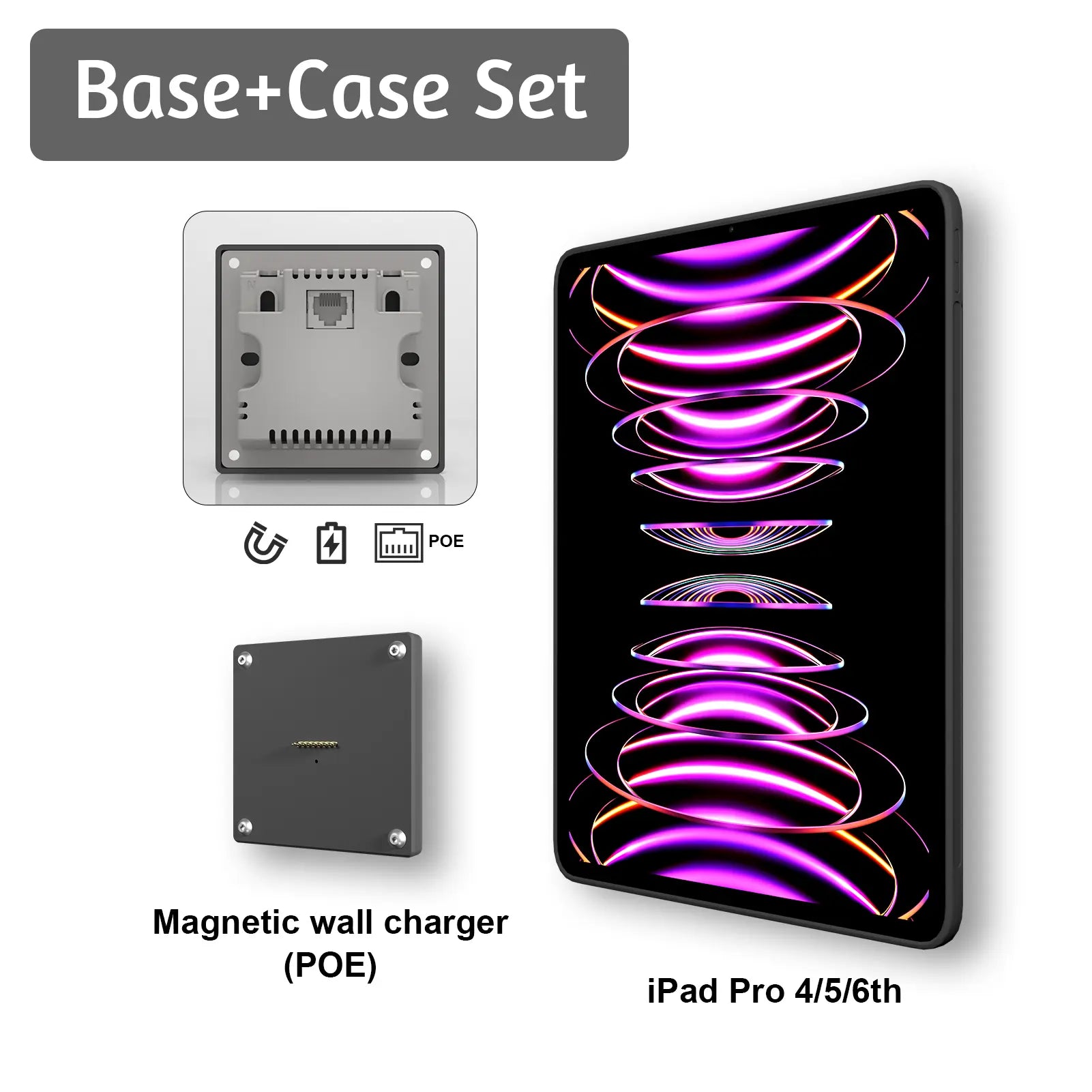 POE Zilvex Magnetic Wall Mount with Charging Case for iPad Pro 4/5/6th Upgraded 18W Quick Charge Strong Magnets 360 Rotation 12.9inch - Zilvex