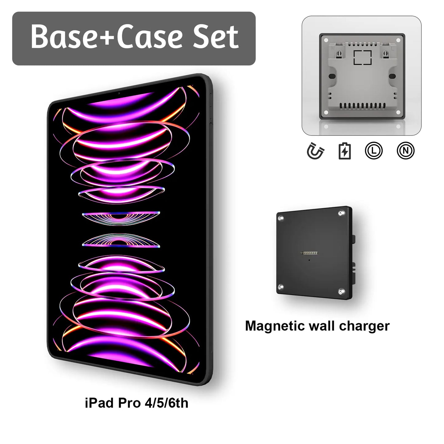 Zilvex Magnetic Wall Mount with Charging Case for iPad Upgraded 18W Quick Charge Strong Magnets 360 Rotation in-Wall - Zilvex