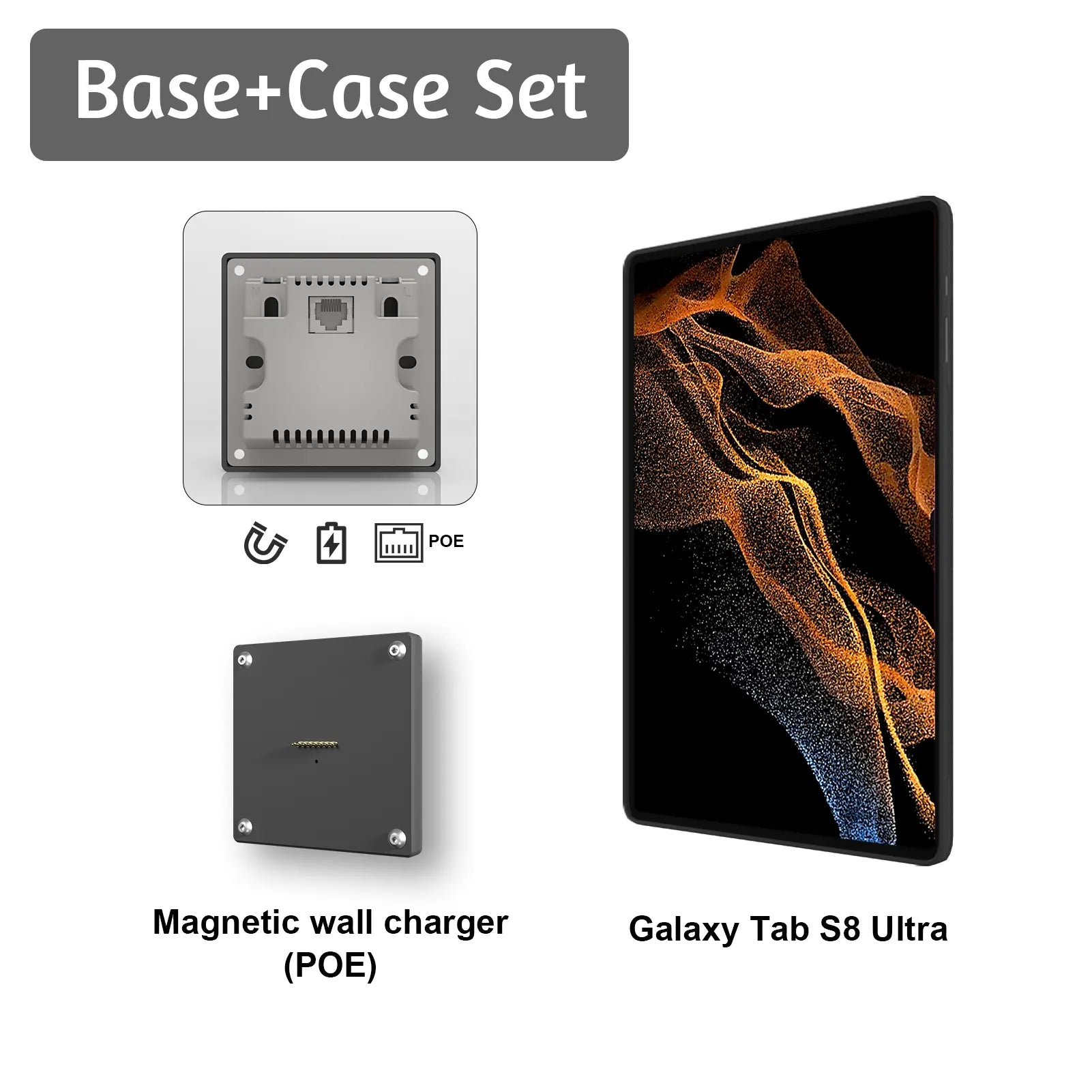 POE Wall Mount Charger for Samsung Galaxy Tab S8 Plus/S8 Ultra Magnetic Stand, 18W Fast Wireless Charging Dock, Smart Home/Office - Zilvex