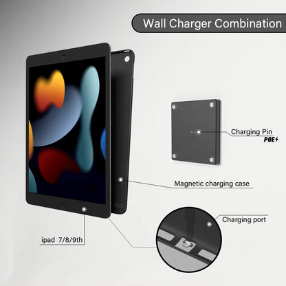 POE Magnetic Wall Mount with Charging Case for iPad 7/8/9th10.2 Inch ipad Wall Station Wireless Charging Tablet iPad Stand