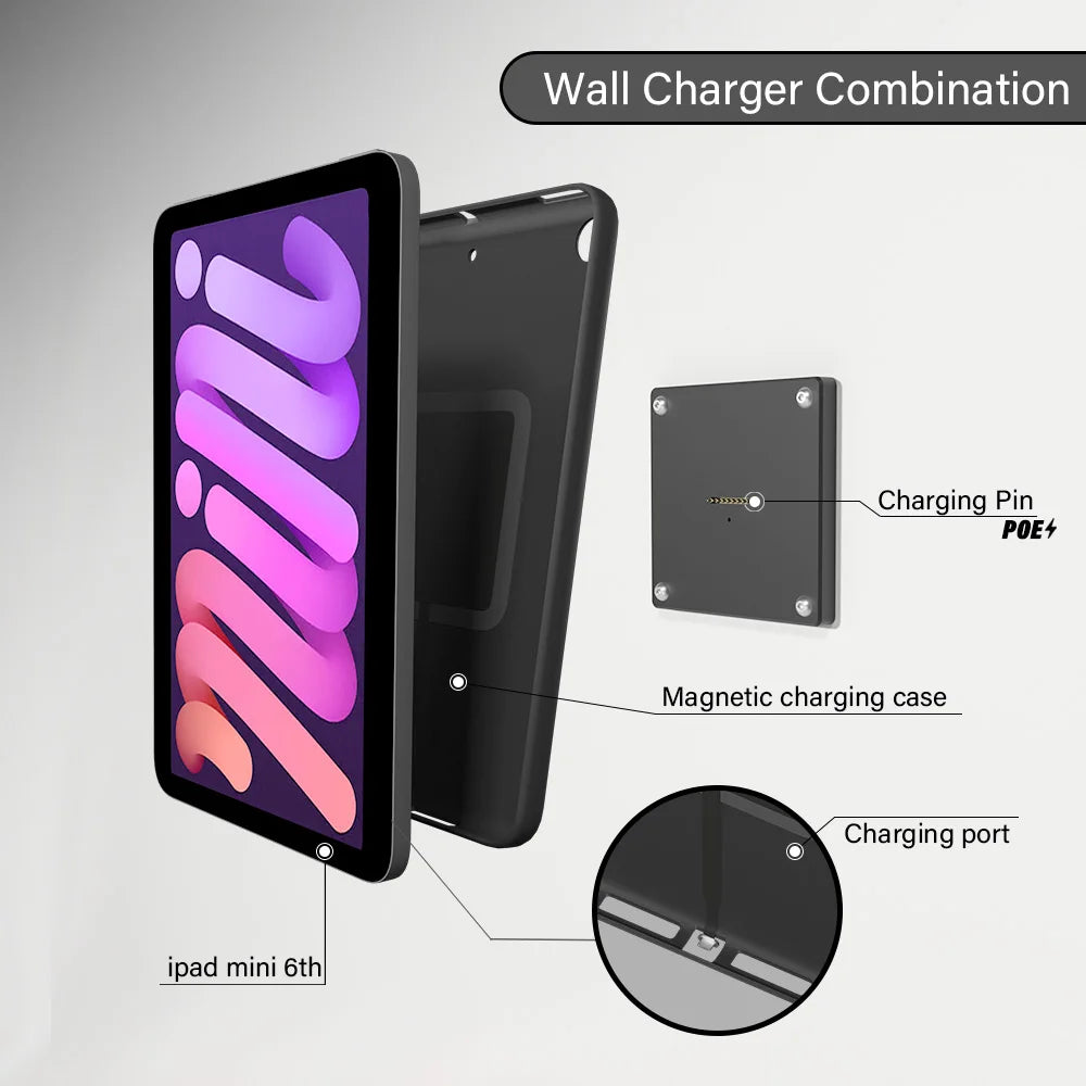 POE Wall Mount Magnetic Stand  Wireless Charging System Adhesive Magnetic switchfor ipad mini6/7 emonita 8.3 Inch   ipad holder