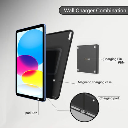 POE Zilvex Magnetic Wall Mount with Charging Case for iPad 10 Upgraded 18W Quick Charge Strong Magnets 360 Rotation 10.9inch