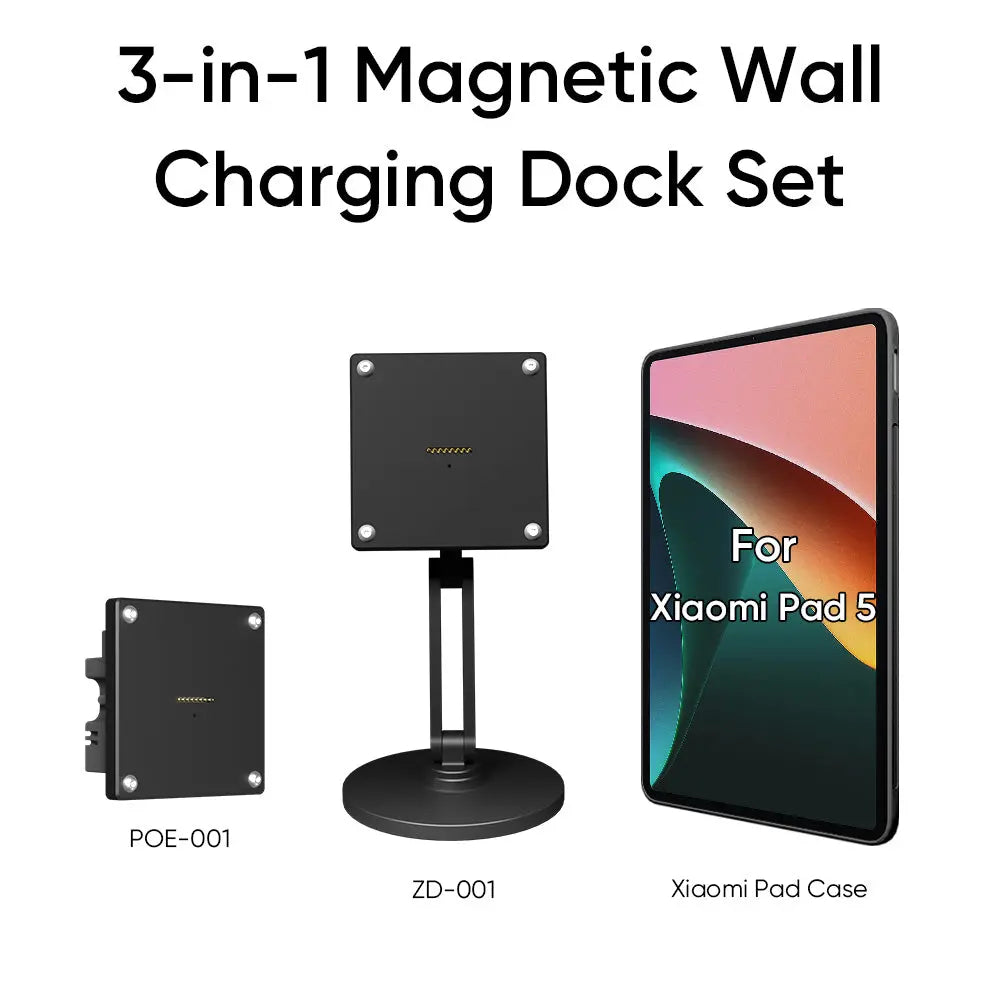 Magnetic Charging Dock Kit for Xiaomi Pad丨Wall Mount POE+Desk Stand+Case (Xiaomi/Redmi) Zilvex