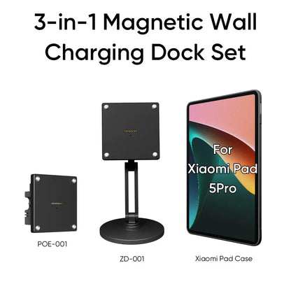 Magnetic Charging Dock Kit for Xiaomi Pad丨Wall Mount POE+Desk Stand+Case (Xiaomi/Redmi) Zilvex