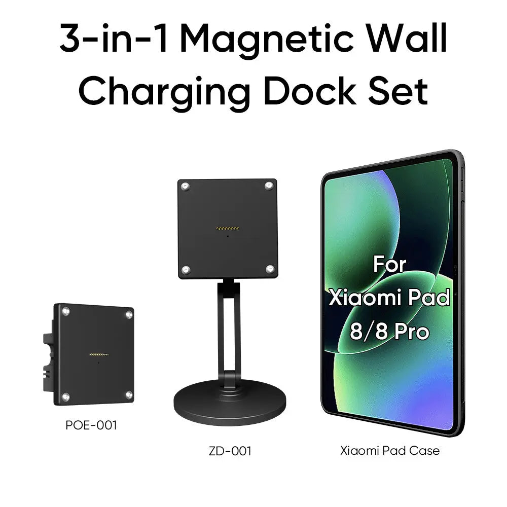 Magnetic Charging Dock Kit for Xiaomi Pad丨Wall Mount POE+Desk Stand+Case (Xiaomi/Redmi) Zilvex
