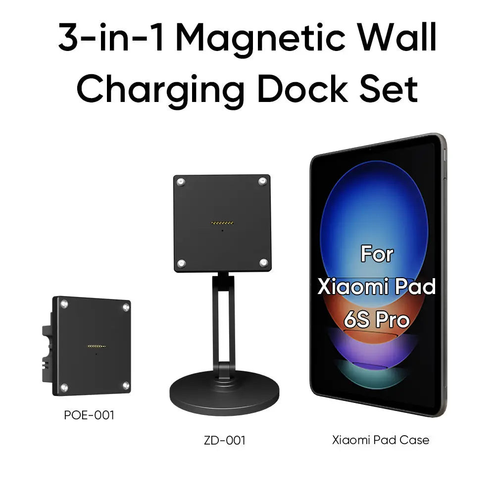 Magnetic Charging Dock Kit for Xiaomi Pad丨Wall Mount POE+Desk Stand+Case (Xiaomi/Redmi) Zilvex