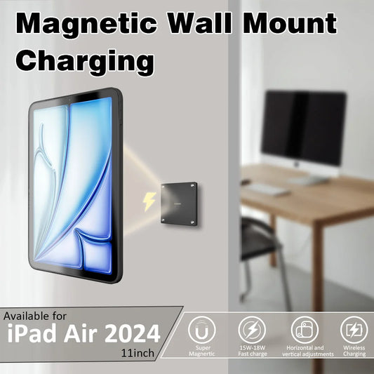 Zilvex iPad-muro kun potenco iPad Air 2024 M2 11-cola Mura Stacio Sendrata Ŝarĝa Tablojdo iPad Stando 