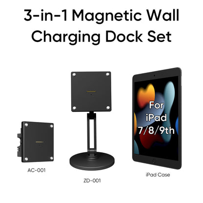 Magnetic Charging Dock Kit for iPad丨Wall Mount AC+Desk Stand+Case(iPad/Mini/Air/Pro)