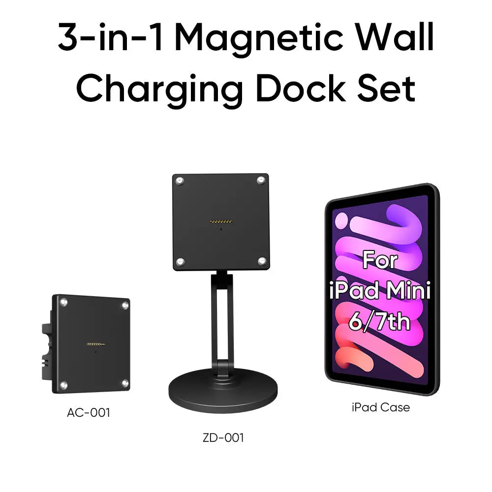 Magnetic Charging Dock Kit for iPad丨Wall Mount AC+Desk Stand+Case(iPad/Mini/Air/Pro) Zilvex